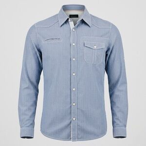 Zara Man Blue White Striped Shirt Contrast Placket Button Down Size Large